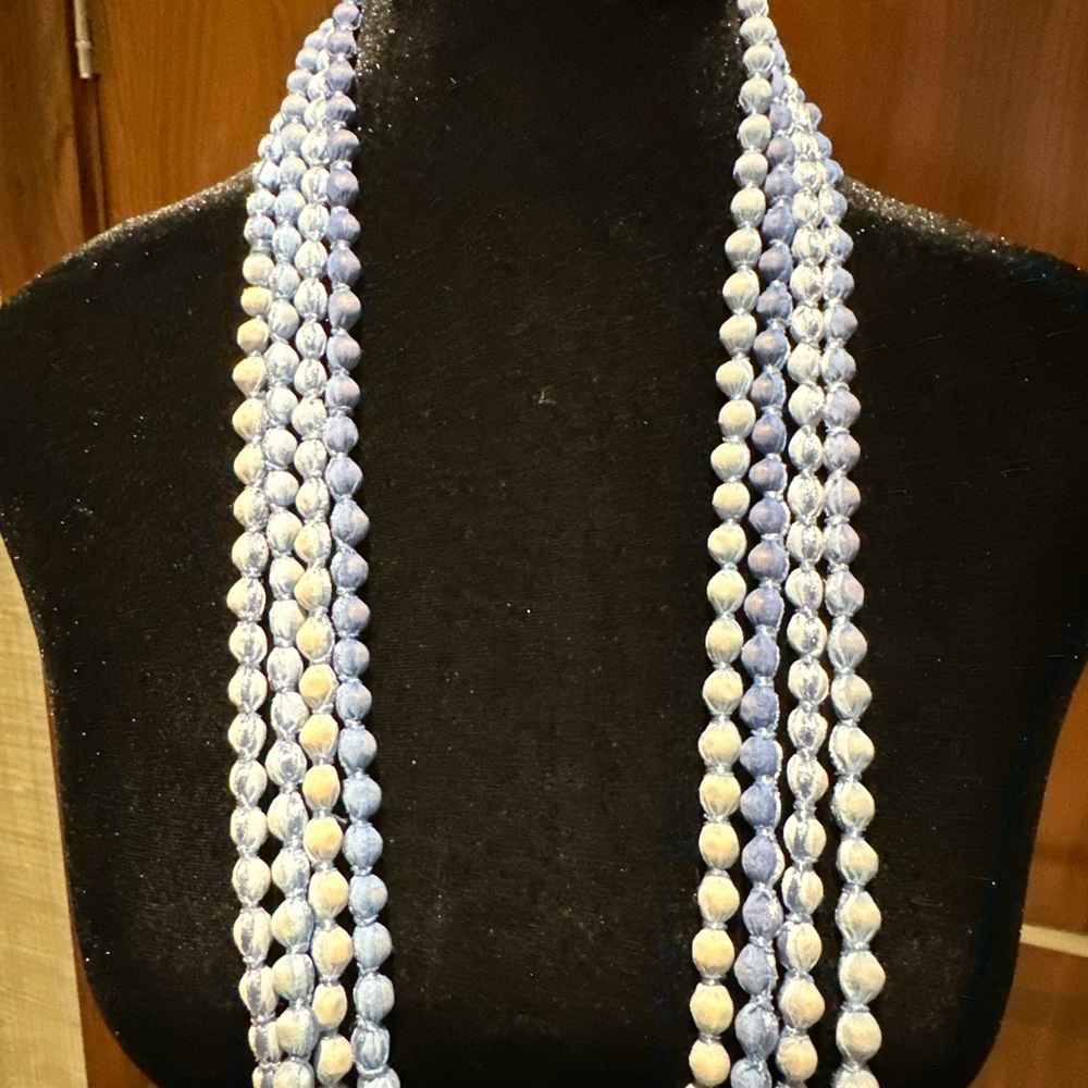 Chic Blue and Cream Silk Beaded Necklace